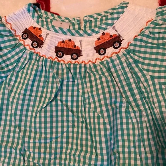 Honey bean smocked pumpkin wagon dress new - Picture 3 of 4